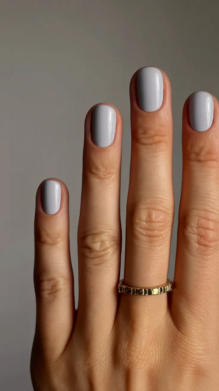 spring to summer season nails color ideas 2026 Cool Cloud Gray Minimalist Nails