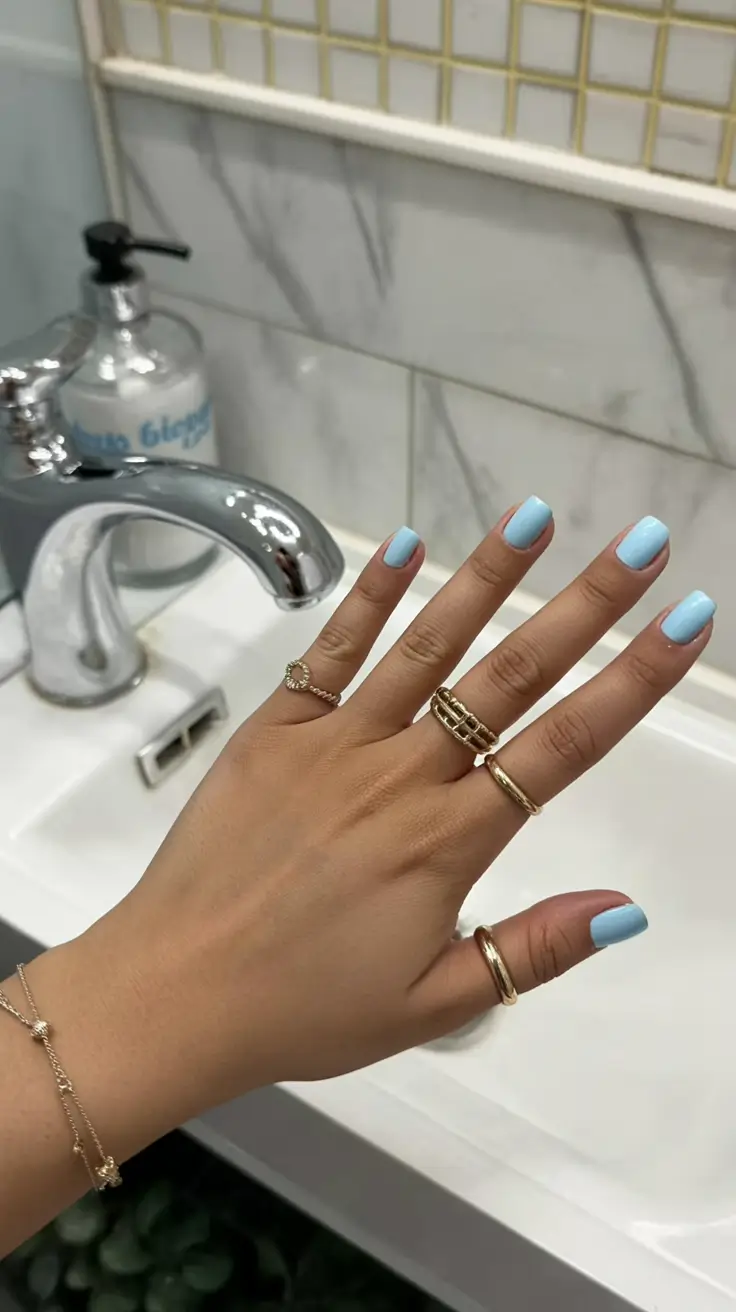 top spring nails for tan skin 2026 Fresh Baby Blue Square Nails for a Cool Spring Contrast