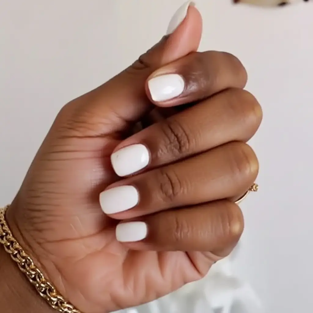 top spring nails for tan skin 2026 Classic Soft White Square Nails for a Crisp Spring Finish