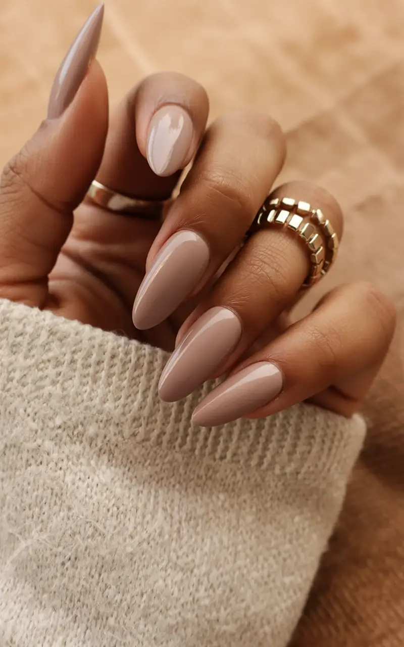 top spring nails for tan skin 2026 Latte Beige Almond Nails for Effortless Spring Elegance