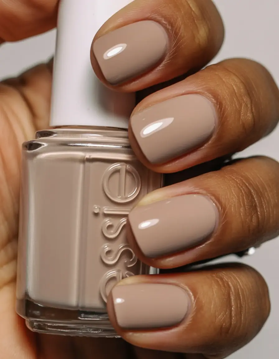top spring nails for tan skin 2026 Glossy Taupe Square Nails for Effortless Spring Neutral Style