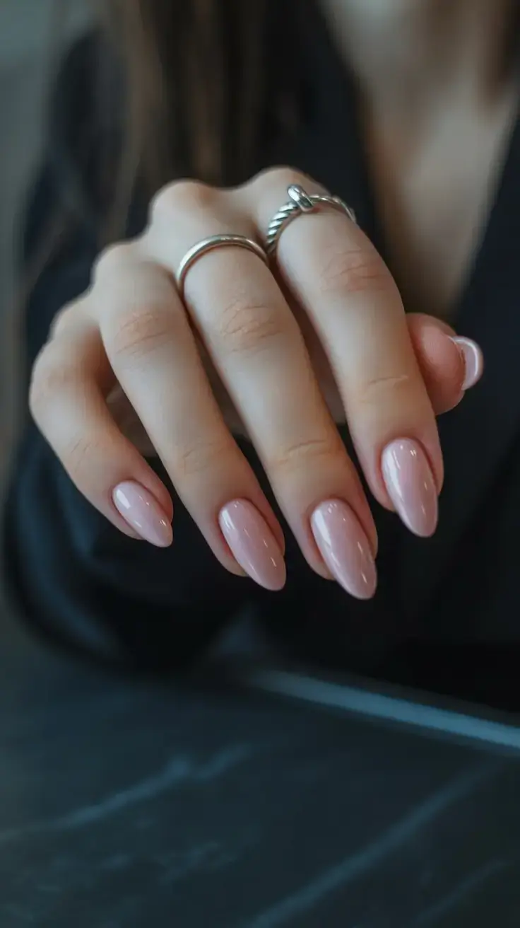 trendy spring nails 2026 for pale skin Sheer Blush Almond Nails Quiet Luxury Manicure