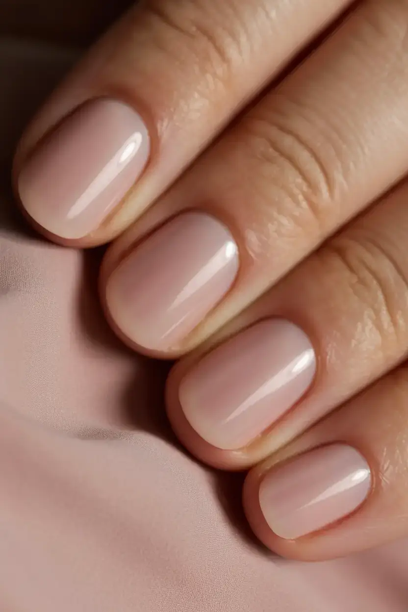 trendy spring nails 2026 for pale skin Milky Sheer Pink Short Nails Everyday Manicure