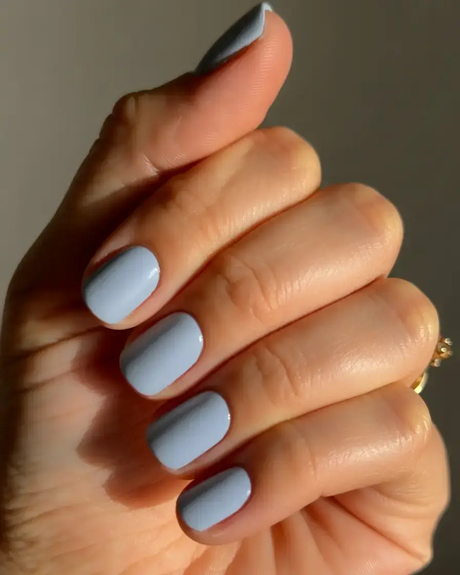 trendy spring nails 2026 for pale skin Powder Blue Short Nails Minimalist Spring