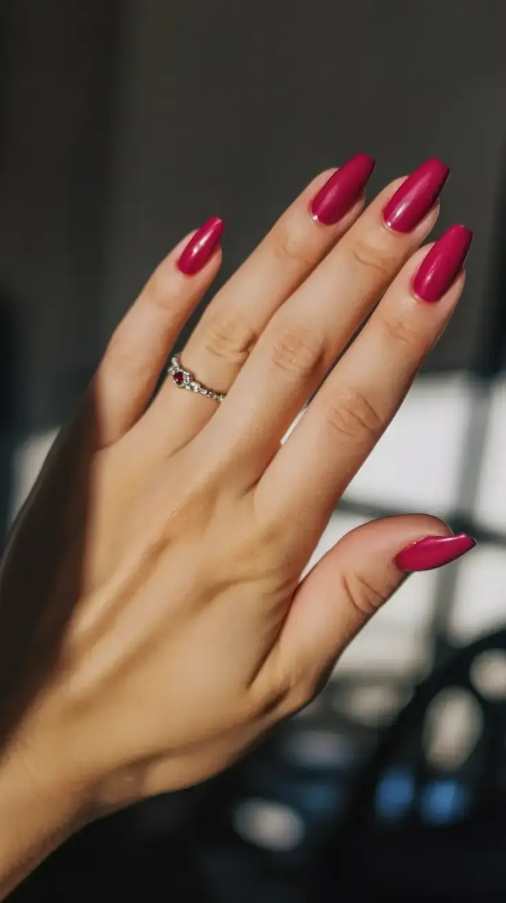 trendy spring nails 2026 for pale skin Deep Raspberry Almond Nails Bold Spring