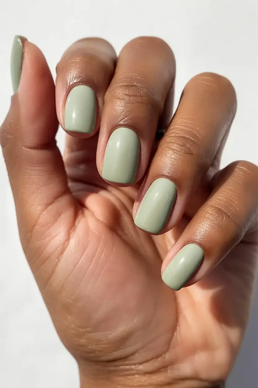 trendy spring nails 2026 for pale skin Soft Sage Green Short Nails