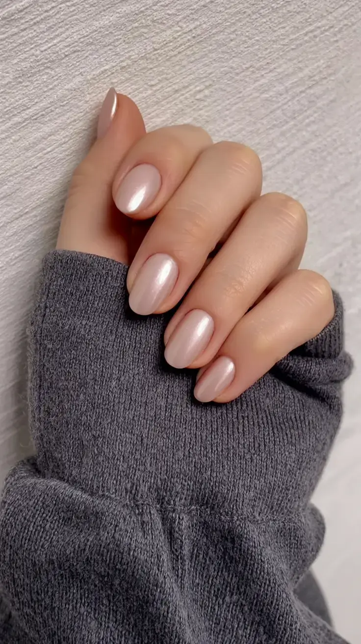 trendy spring nails 2026 for pale skin Pearl Glazed Nude Nails