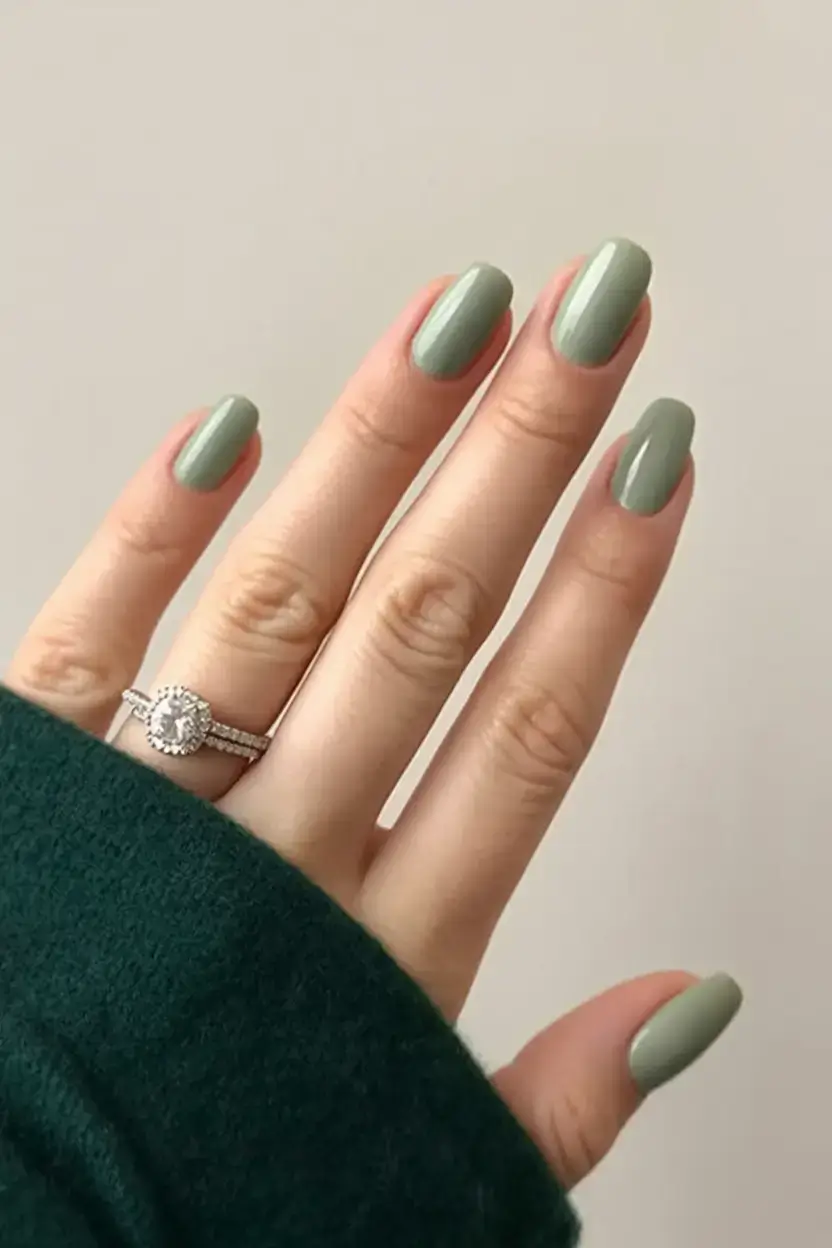 trendy spring nails 2026 for pale skin Muted Olive Green Nails