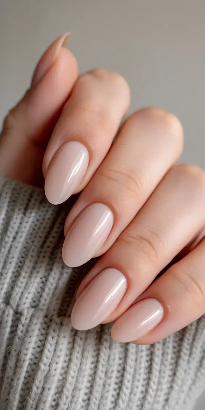 trendy spring nails 2026 for pale skin Milky Almond Minimalism Clean Girl Nails