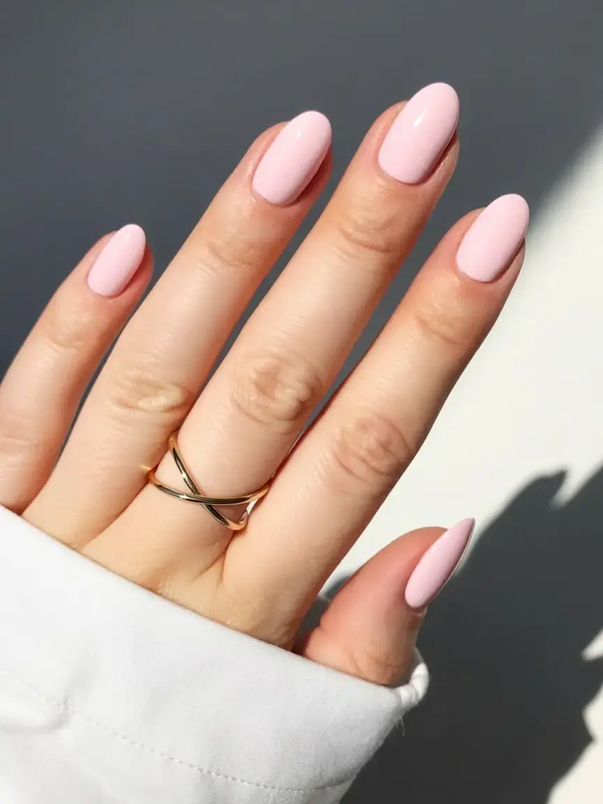 trendy spring nails 2026 for pale skin Soft Baby Pink Almond Nails
