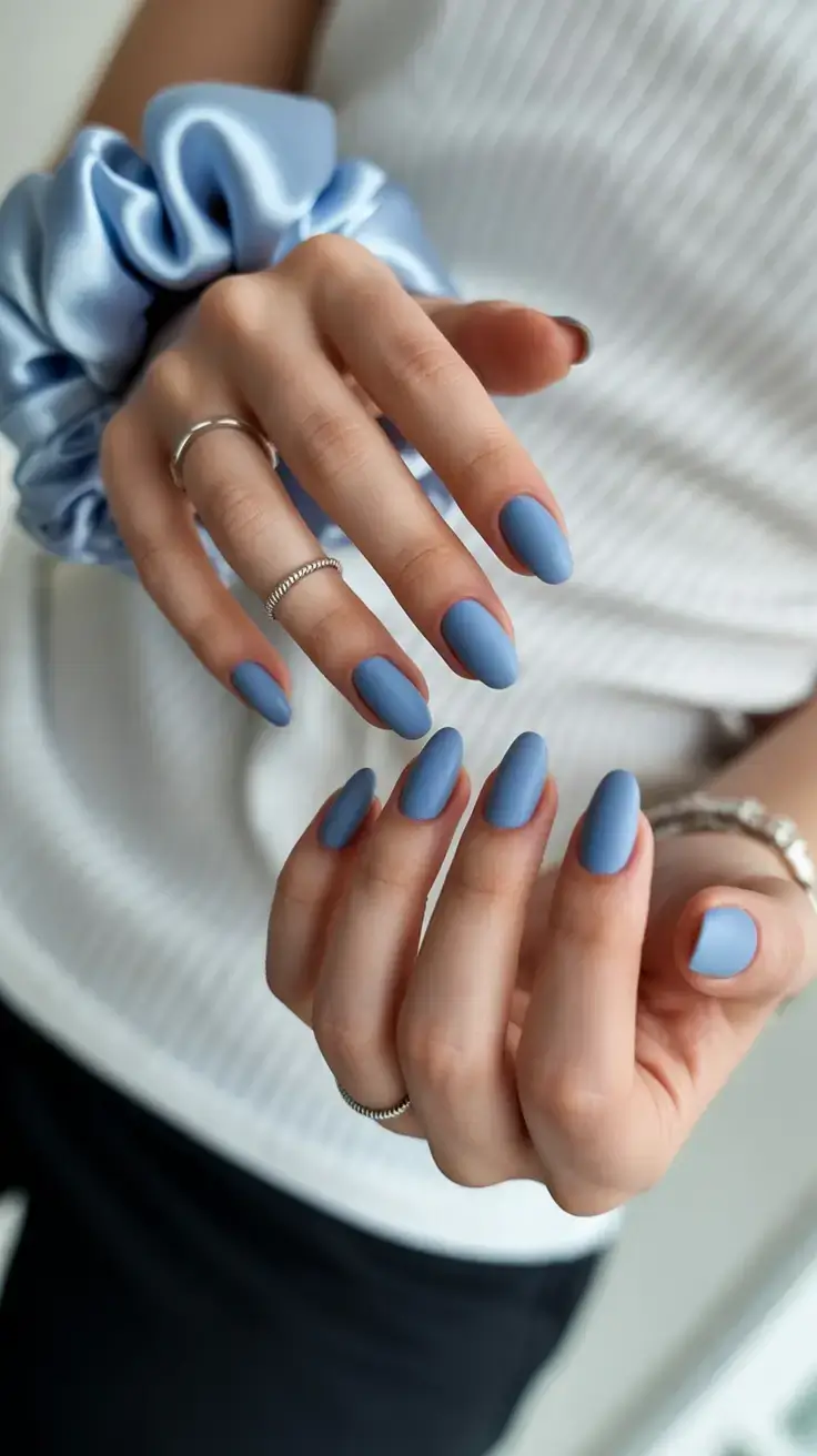 trendy spring nails 2026 for pale skin Powder Blue Matte Statement Nails