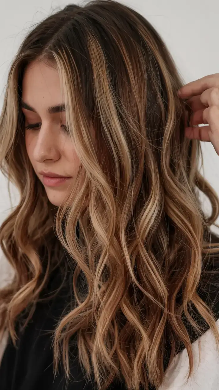 warm spring caramel hair color 2026 Soft Brunette-to-Caramel Blend with Natural Texture