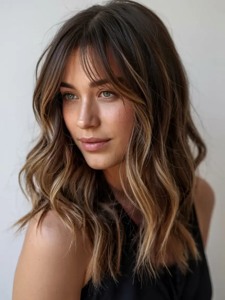warm spring caramel hair color 2026 Face-Framing Caramel Highlights with Soft Layers