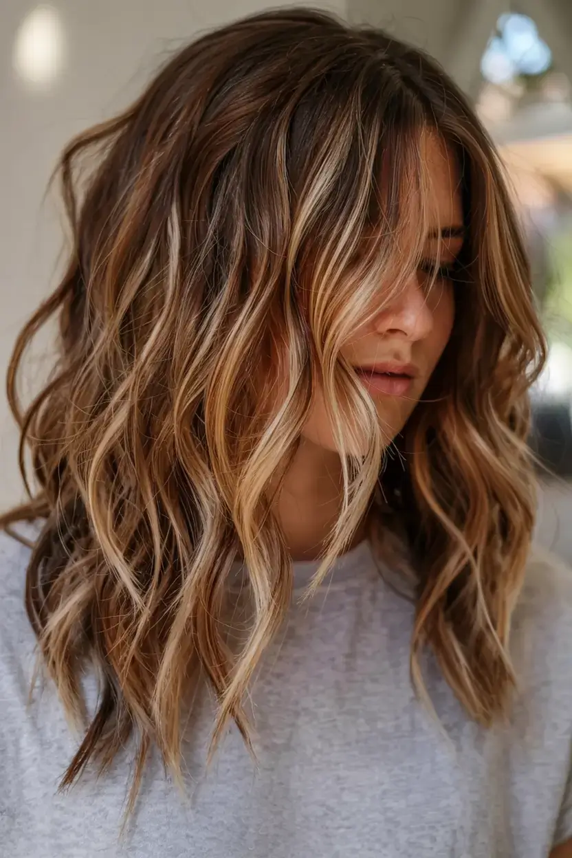 warm spring caramel hair color 2026 Textured Caramel Balayage for Modern Mid-Length Hair