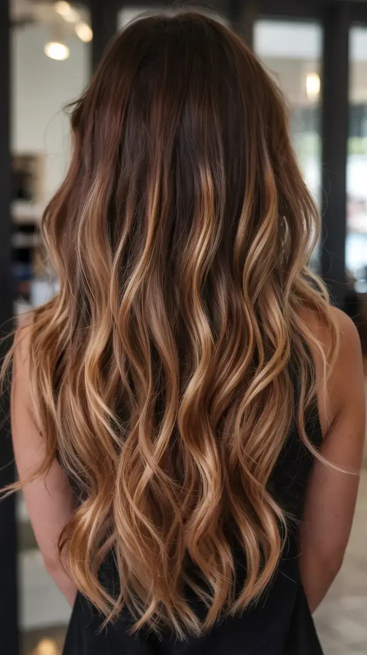 warm spring caramel hair color 2026 Dimensional Caramel Balayage for Ultra-Long Hair