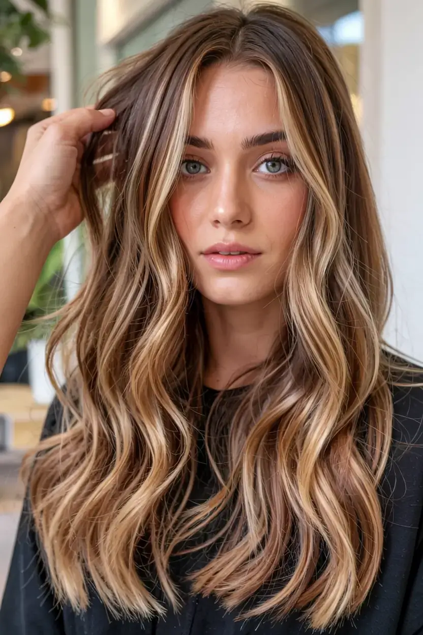 warm spring caramel hair color 2026 Dimensional Caramel Layers with Bright Front Pieces