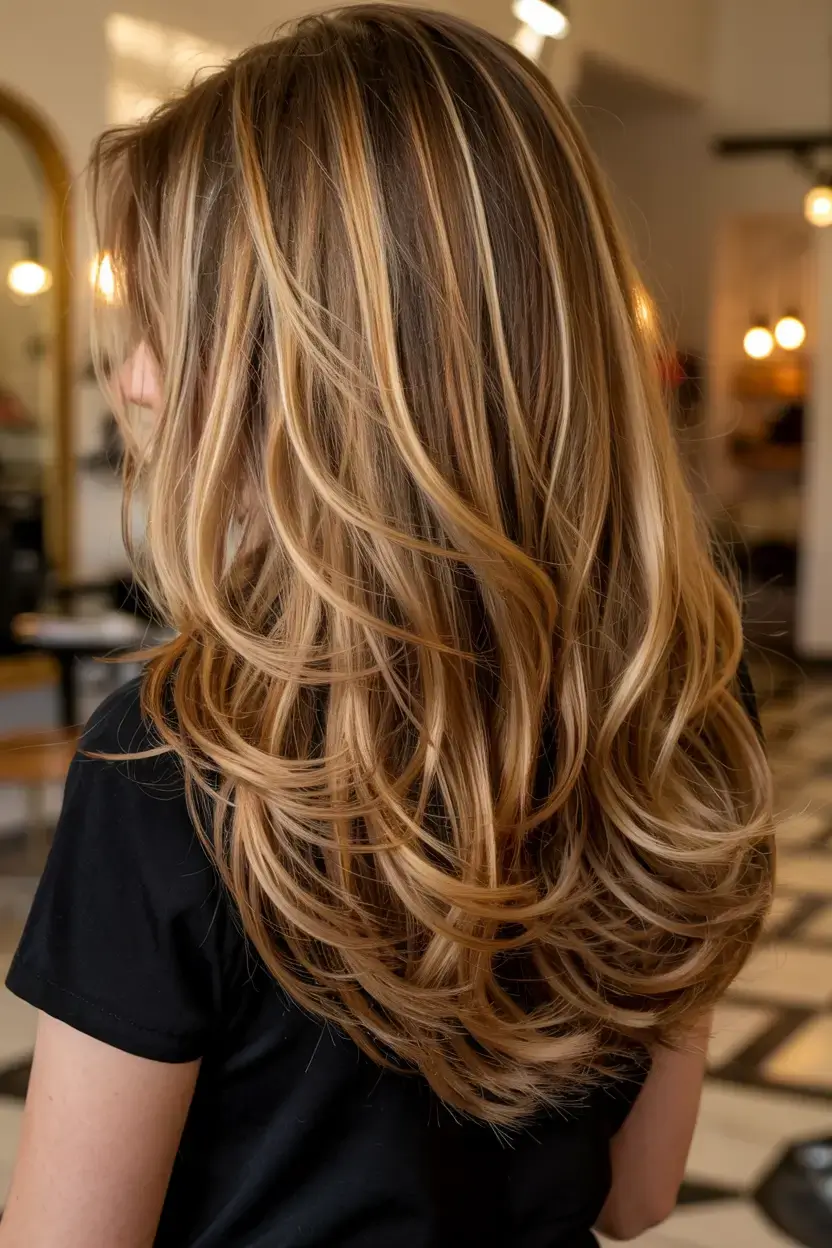 warm spring caramel hair color 2026 Glossy Golden-Caramel Layers for Long Hair