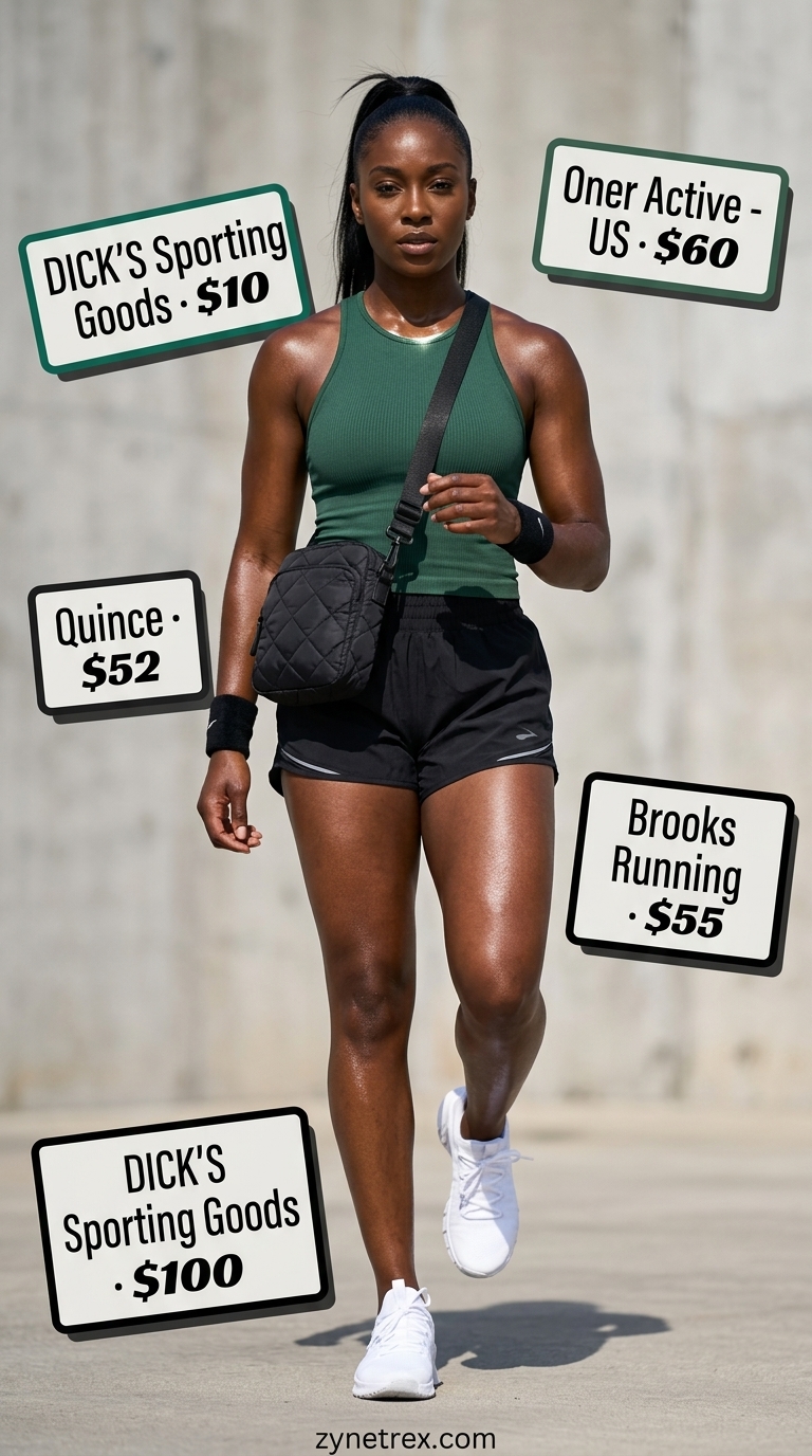 Dynamic forest green tank top & black shorts for outdoor circuit training, breathable summer activewear 2026.