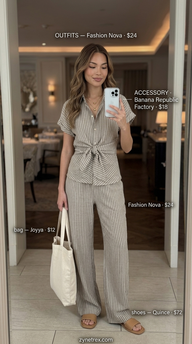 Casual Summer Date Night Outfits 2026: Sage Linen Shorts Relaxed sage green linen shorts and cream tank for casual summer date night outfits for women 2026.