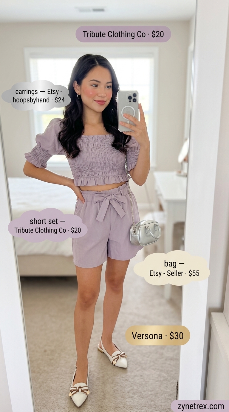Cute every day summer outfits for women 2026: Lavender matching set for a garden party.