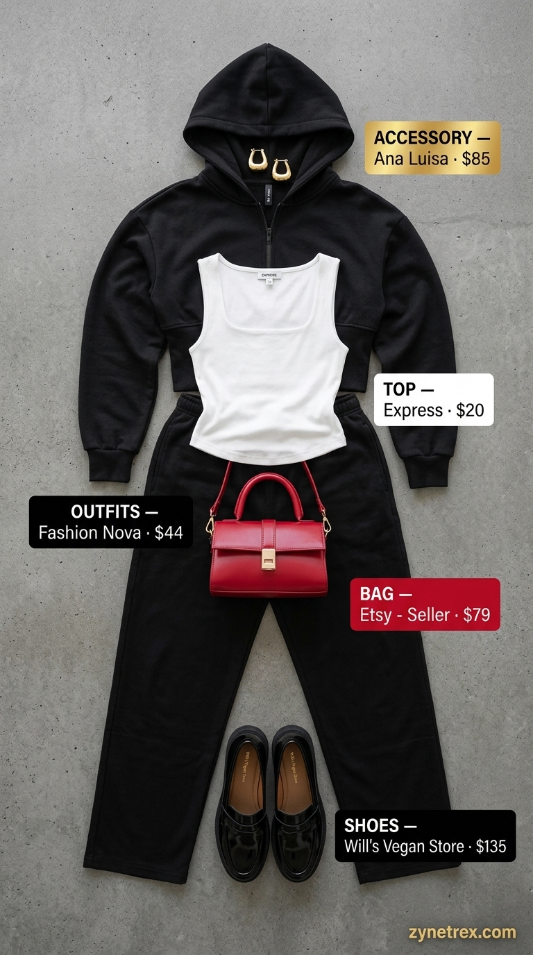 Elegant Modest Summer Outfits 2026: Urban Explorer Chic Elegant modest summer outfits for women 2026: Black culottes, white tank, red crossbody for urban exploration.