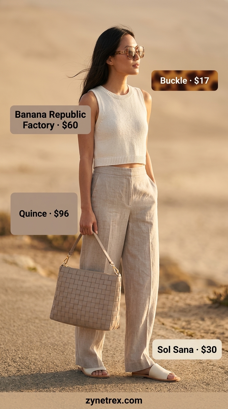 Monochromatic muted taupe linen set for a sophisticated summer old money outfit 2026.