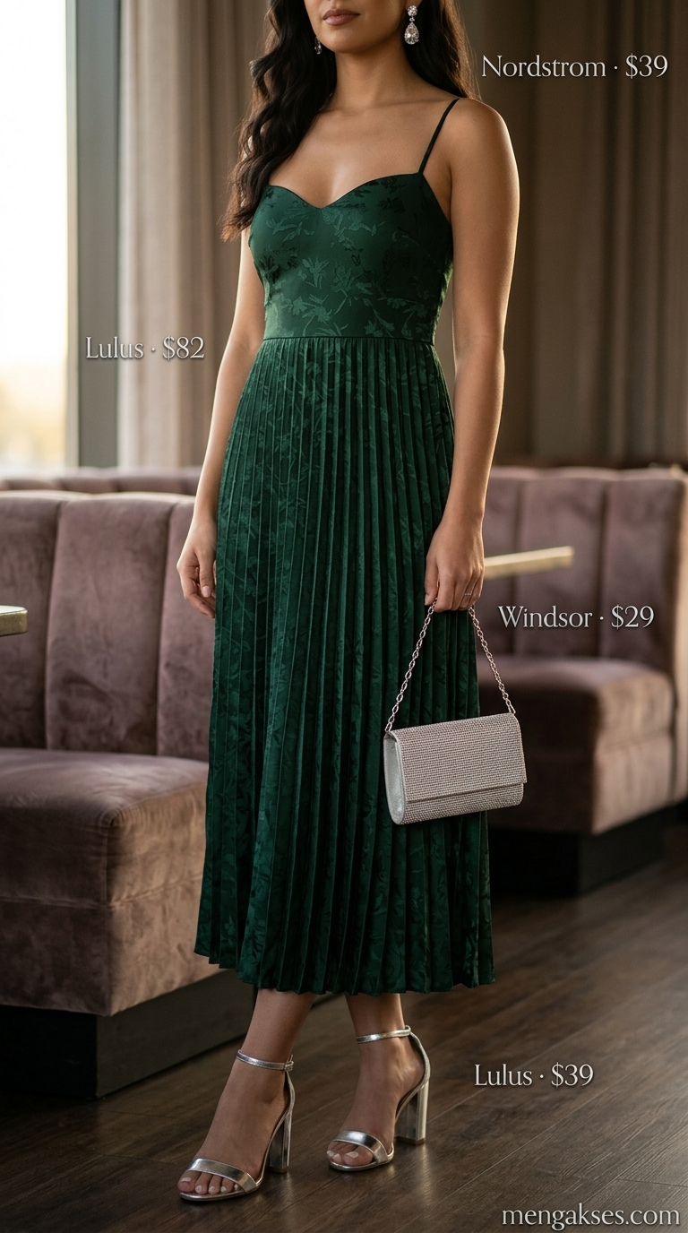 Elegant evening floral summer sleeveless dress 2026 in emerald green for cocktail parties.
