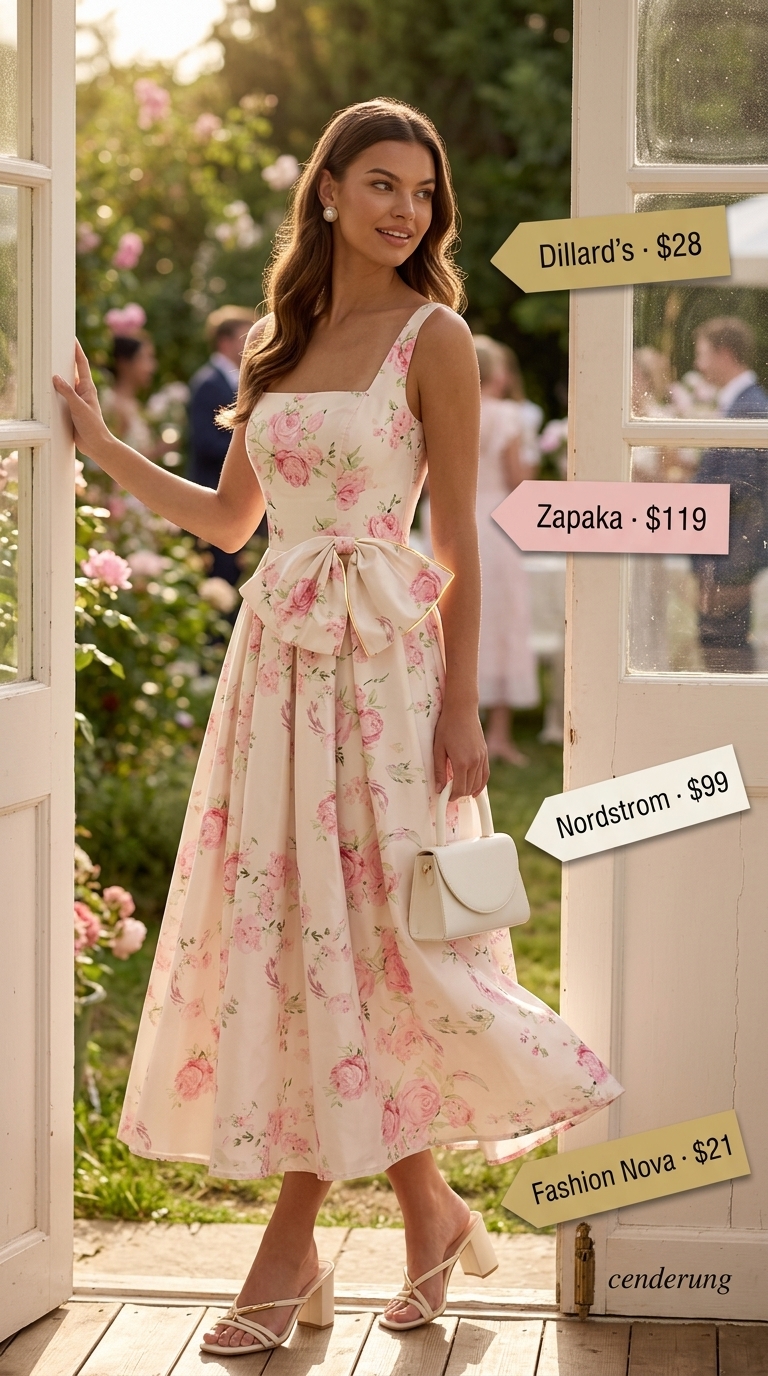 Charming garden party floral summer sleeveless dress 2026 in pink for summer weddings.