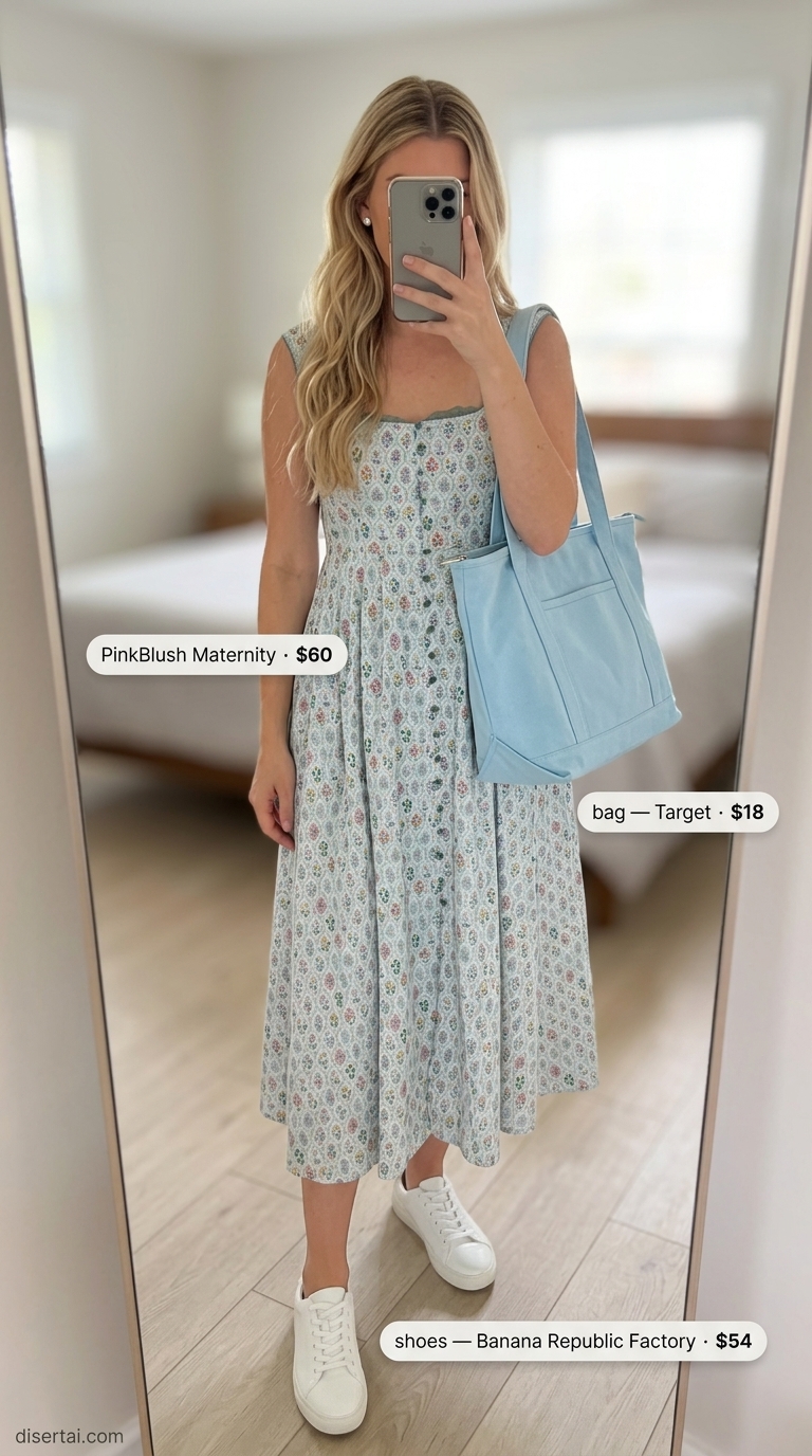 Pastel floral sleeveless shirt dress for summer picnics and casual days.