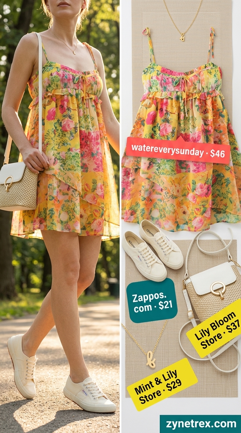 Sweet yellow floral summer sleeveless dress 2026 for picnics.