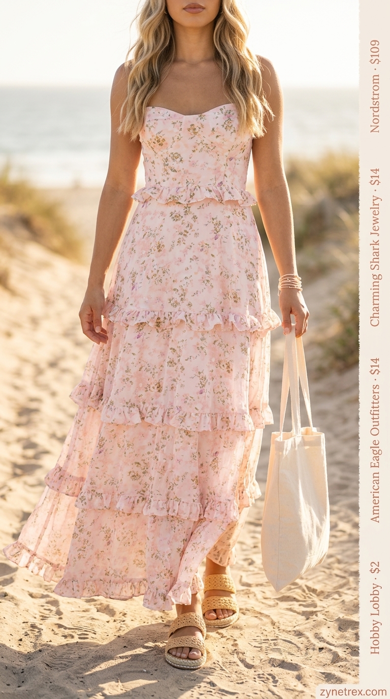 Bright pink and yellow floral sleeveless sundress for summer day outs and beach days.