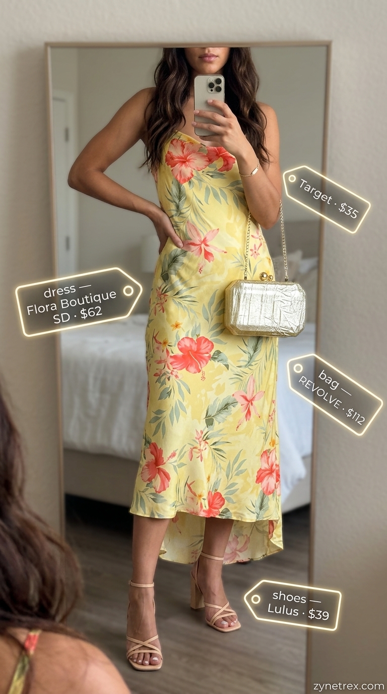 Sunset floral sleeveless slip dress for date nights and summer evenings.