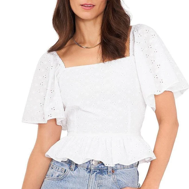 top 1.state Womens Eyelet Square Neck Blouse eBay - brandsforhalfprice $17.95