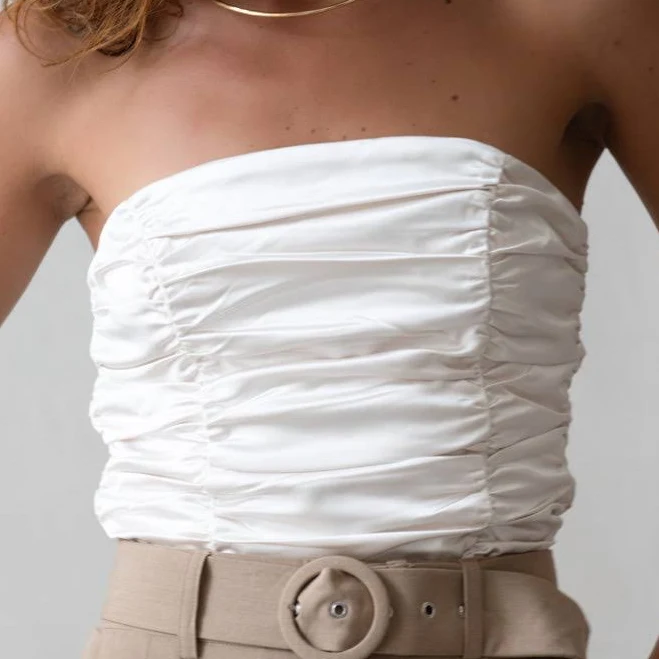 tube top 12th Tribe Women's Savina Strapless Ruched Satin Top 12th Tribe $54