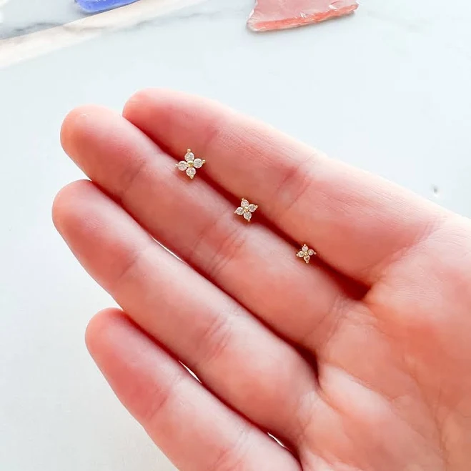 accessory 14K Gold Vermeil Cubic Zirconia Flower Stud Earrings Etsy - anlinandco $18