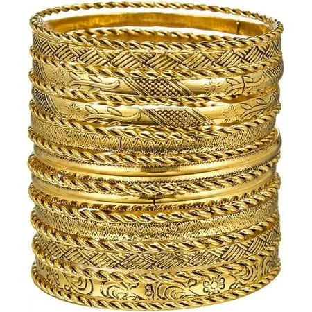 accessory 16pcs Boho Textured Gold Bangle Bracelets Walmart - MAEXTRO $13.26