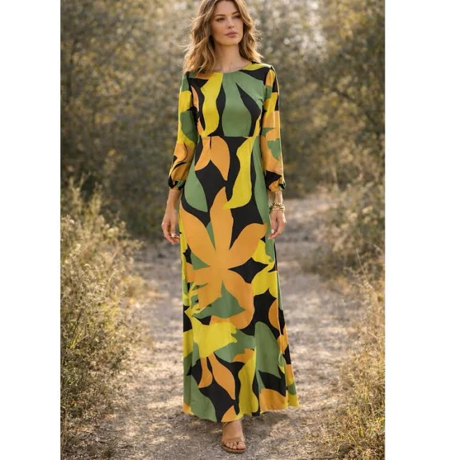 maxi dress $178 Anthropologie Merike Abstract Retro Yellow Green Long Maxi Dress eBay - quirkyblue $78.4