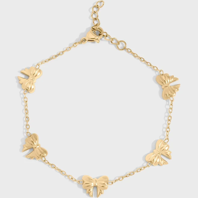 accessory 18K Gold PVD Stainless Steel Minimalist Bow Charm Bracelet Etsy - DestinJewelry $34