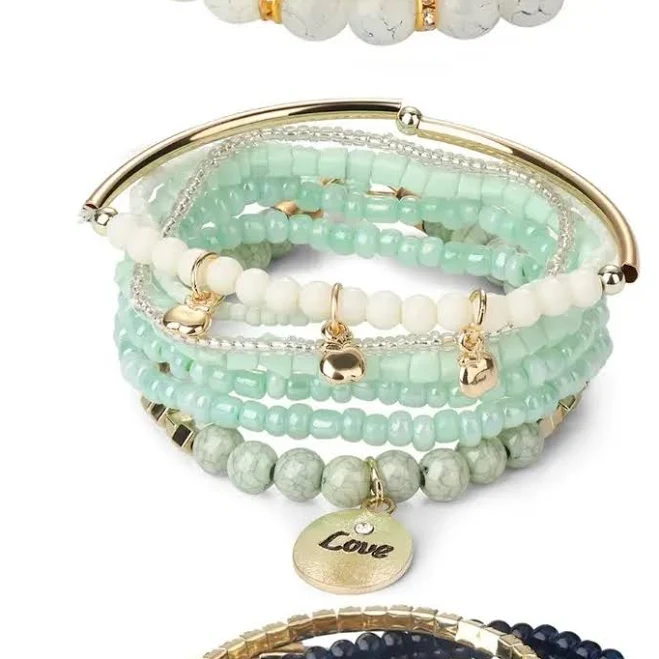 accessory 6-Piece Stackable Beaded Bracelets for Women, Stretchable Bohemian Style, Stretchable Multi-layer Bohemian Bracelet Set TikTok Shop $17.99