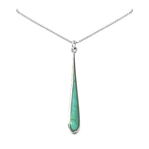 accessory 925 Sterling Silver Turquoise Long Drop Pendant Necklace alexandreasjewels $35