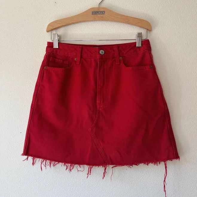 skirt Abercrombie & Fitch Zoe Red Distressed Denim Mini Skirt - Tag Size 26/2 Depop $25