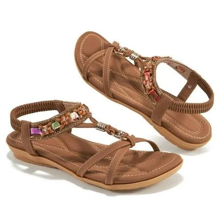 shoes Ablanczoom Sandals WomensBeaded Comfortable Elastic Band Women Flat Sandals Walmart - AblanczoomUS $17.99