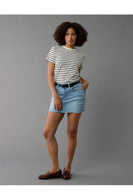 skirt AE Next Level Curvy High-Waisted Denim Mini Skirt American Eagle Outfitters $14.98