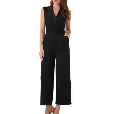 jumpsuit Allegra K Women's Sleeveless Button Front Closure Long Leg Pocket Belted Jumpsuits Target $57.99