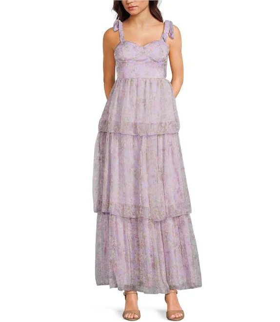 maxi dress Allison Kelly Floral Printed Tie Shoulder Sweetheart Neck Maxi Dress Dillard's $52.93