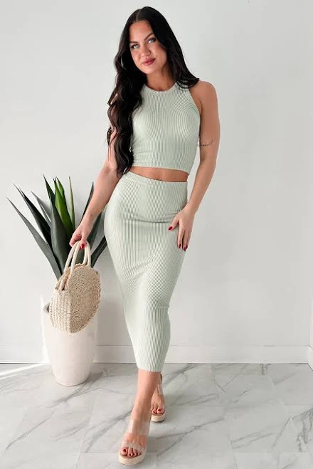 two piece set Almost Famous Women's Ribbed Tank Top & Midi Skirt Set NanaMacs $26.99