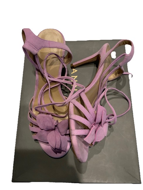 shoes Ann Taylor Lillie Flower Suede Heeled Sandal, graceful lilac, size 7 eBay $44.99