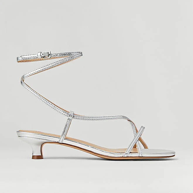 shoes Ann Taylor Women's Metallic Strappy Ankle Wrap Kitten Heel Sandals Ann Taylor $37.44