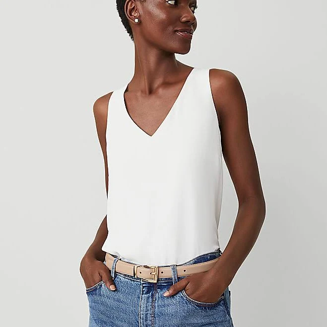 top Ann Taylor Women's Mixed Media V-Neck Shell Top Ann Taylor $35.7