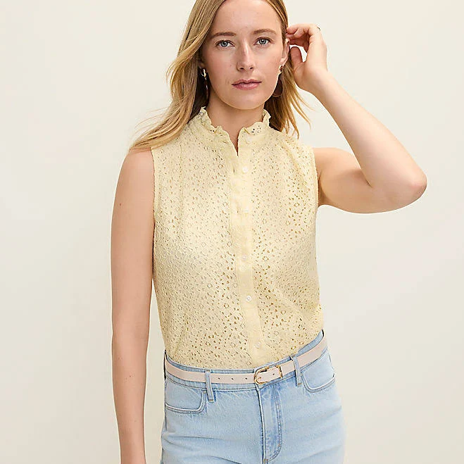 sleeveless top Ann Taylor Women's Petite Ruffle Collar Lace Shirt Ann Taylor $98